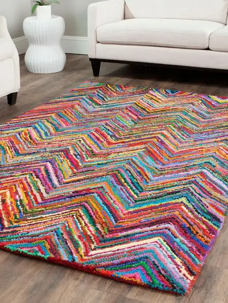 brightly coloured living room rug