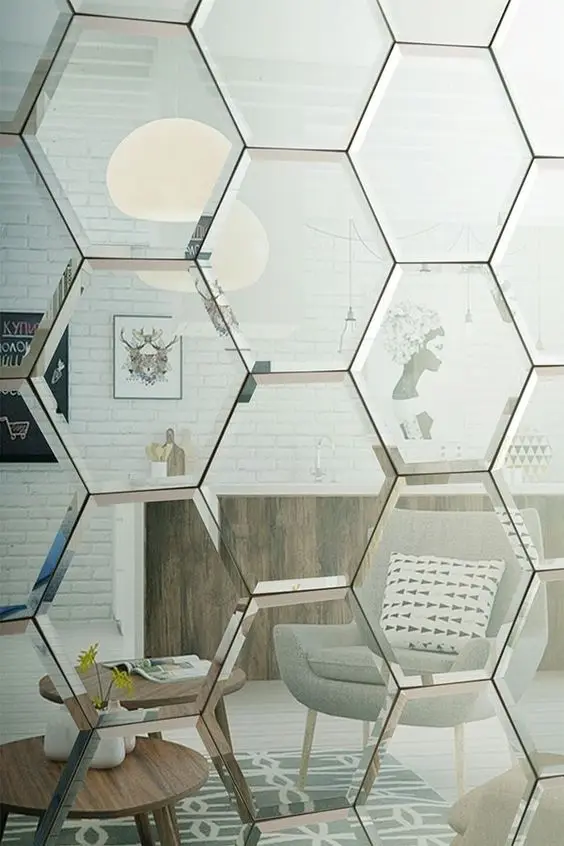 hexagonal silver bevelled mirror tiles