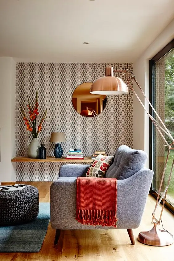 eye-catching geometric pattern living room wall