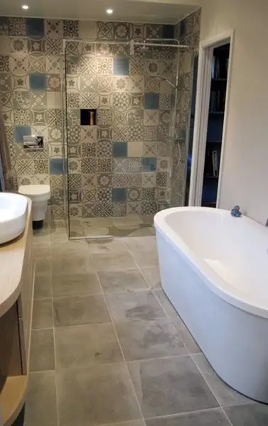 pathcwork tile shower wall