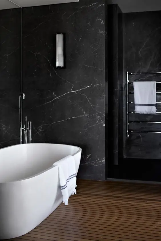 black marble bathroom walls
