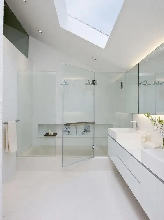 modern bathroom with skylight