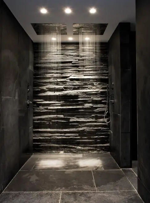 modern bath with rain showers
