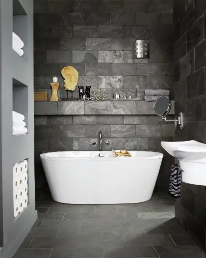 dark grey stone bathroom tiles