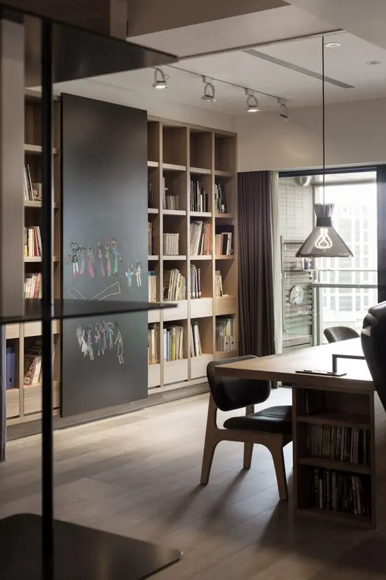 modern office with chalkboard wall