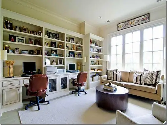 traditional home office and library
