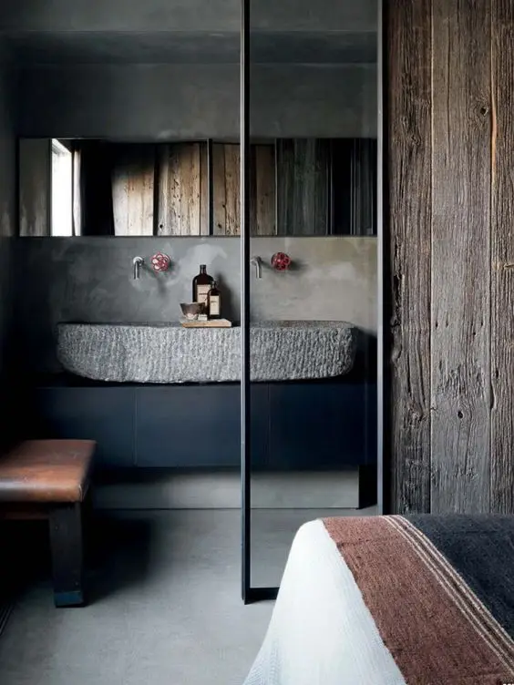 concrete and wood modern bathroom