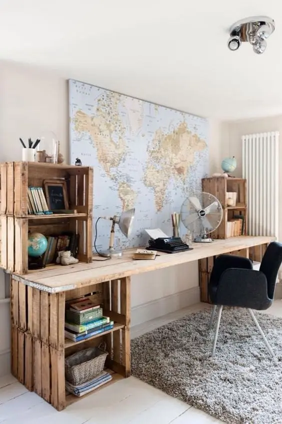 home office with crate organisers
