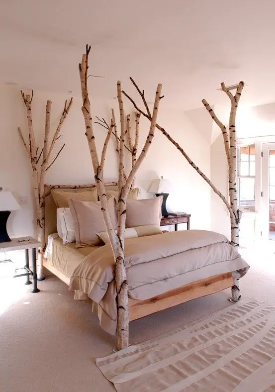 birch tree branch bed posts