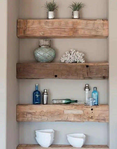 solid wood bathroom floating shelves