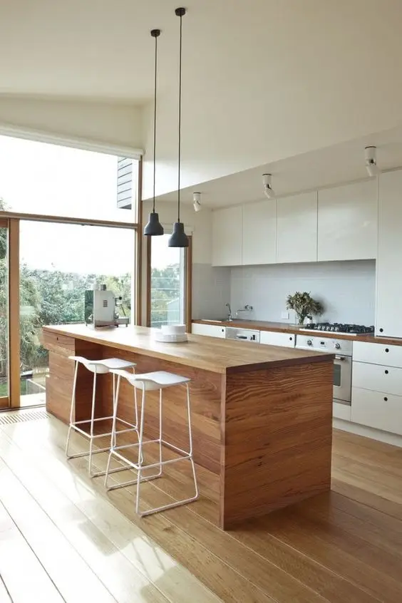 modern kitchen with rustic island