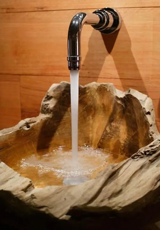 carved wood sink vessel