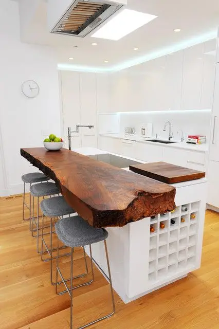 wood slab kitchen island