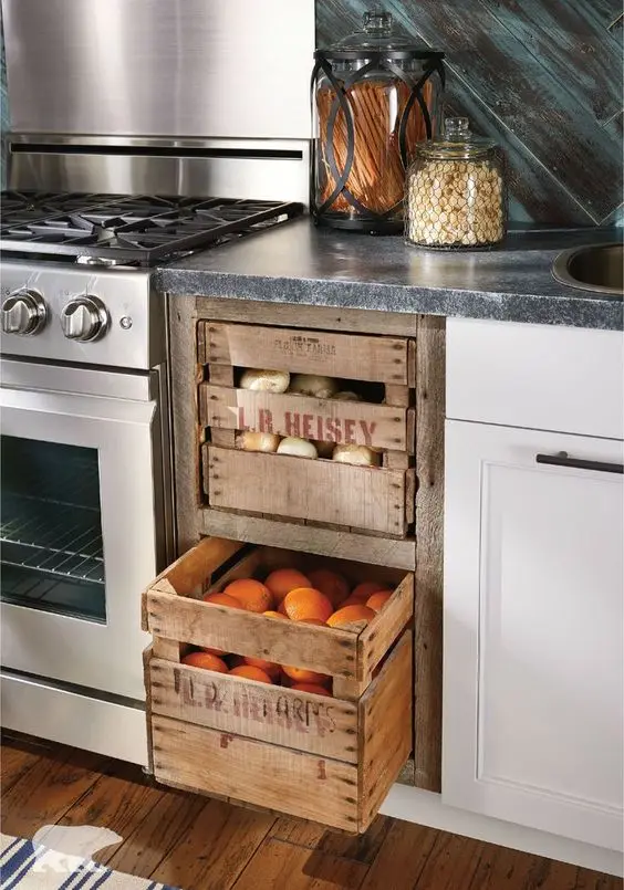 kitchen cabinet with crate pullouts
