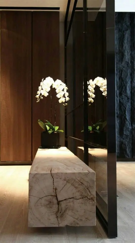 modern hall design with wood slab console