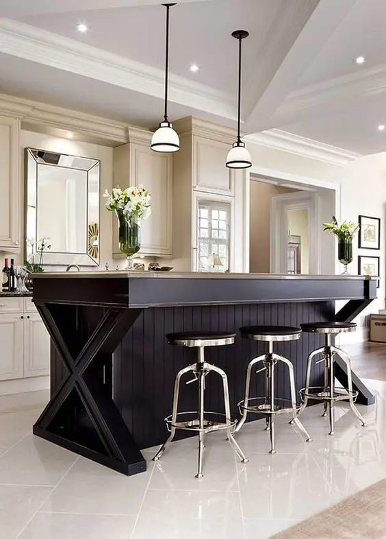 elegant kitchen with black island