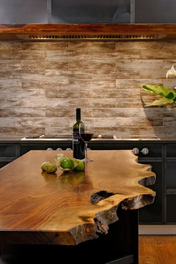 walnut wood slab kitchen island counter