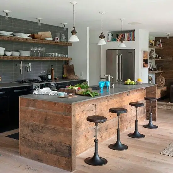 contemporary kitchen with wooden island