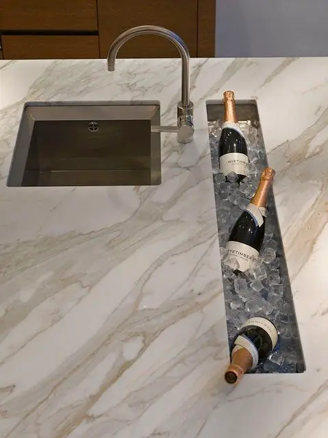 kitchen counter with wine coller inserts