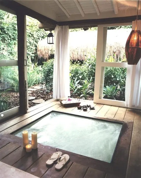 Balinese backyard hot tub
