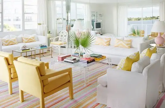 white and yellow living room