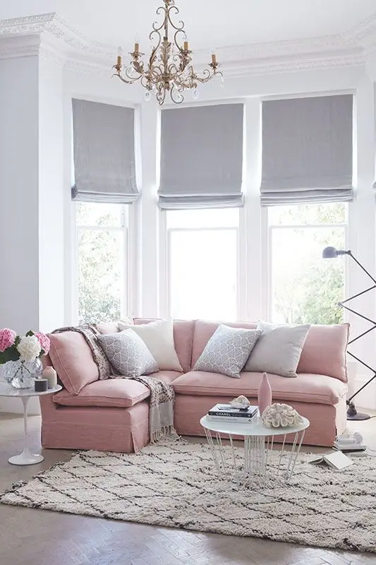 modern pink and grey living room