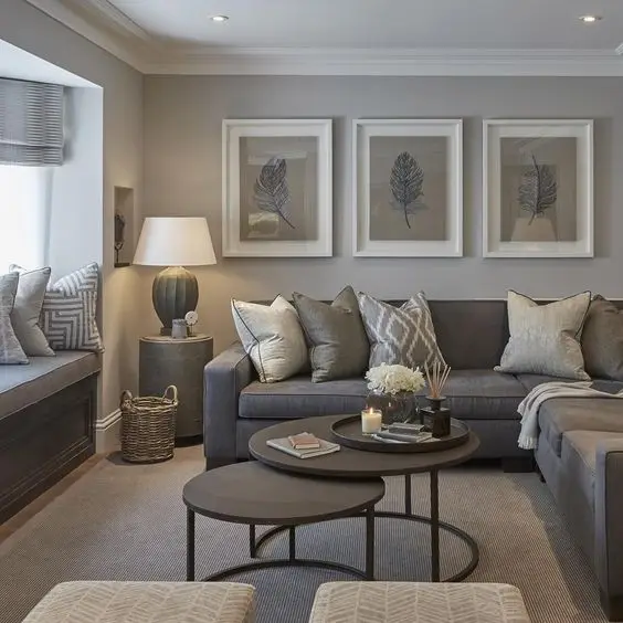 modern grey and tan living room
