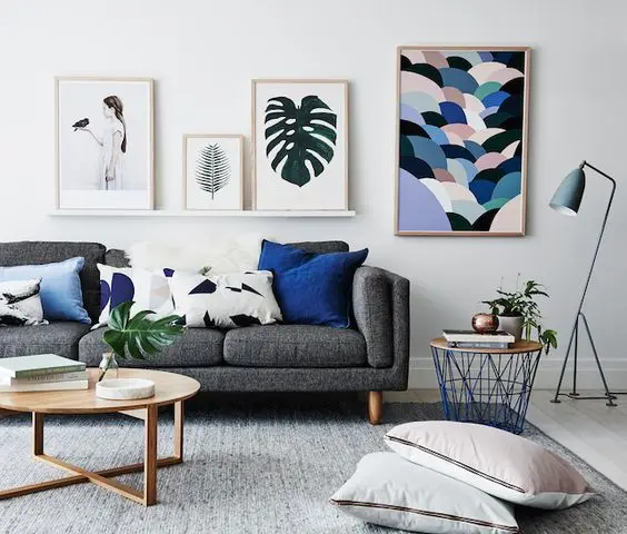 artistic blue and grey living room