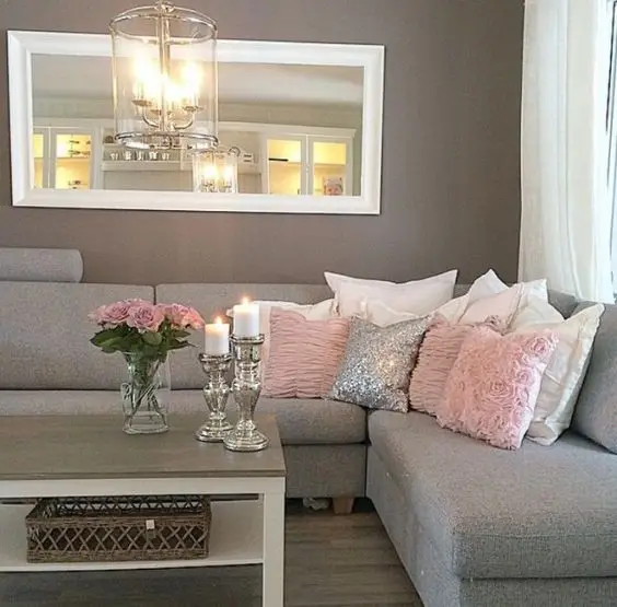 modern pink and grey living room
