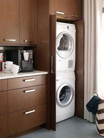 laundry inside kitchen cabinet