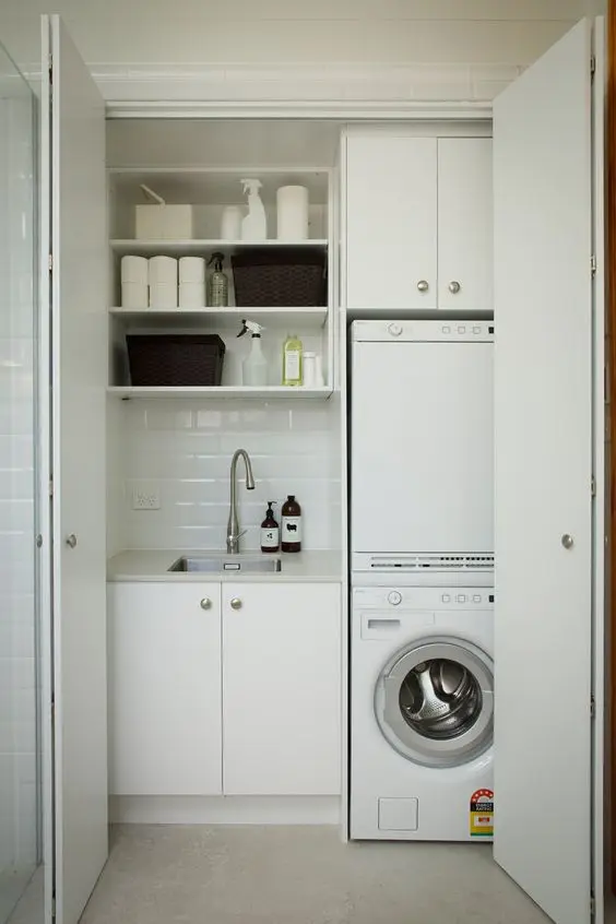 modern laundry in a closet