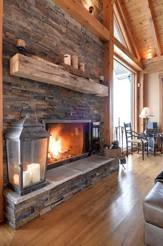 modern country home with brick fireplace