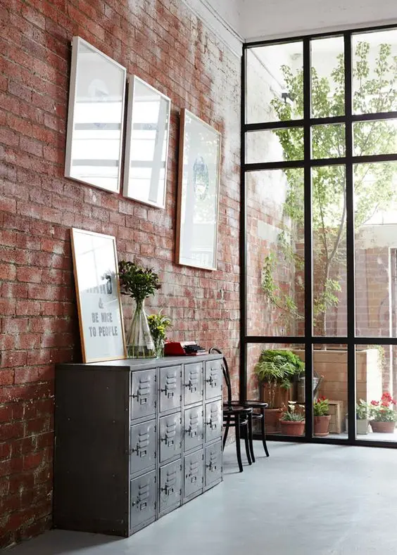 brick and glass walls
