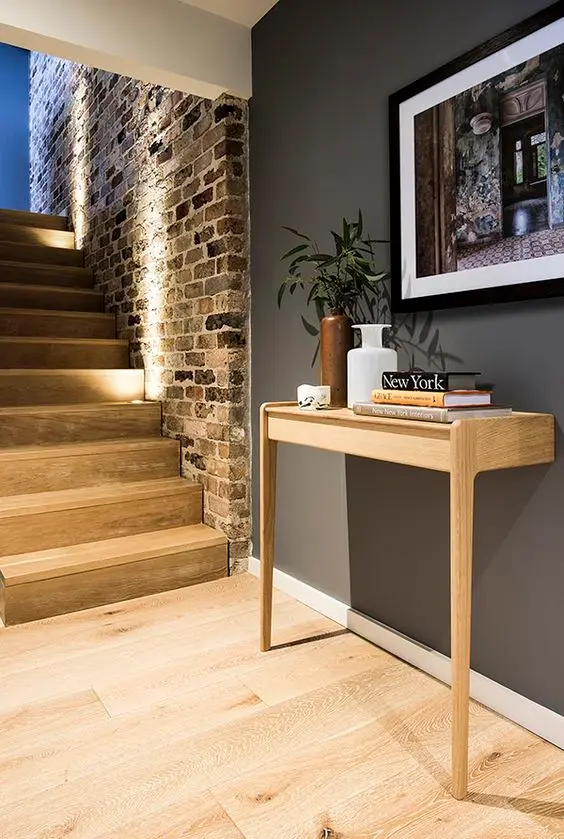 modern living room with colonial brick accent