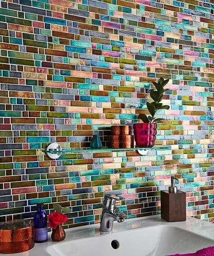 mosiac brick accent bathroom wall