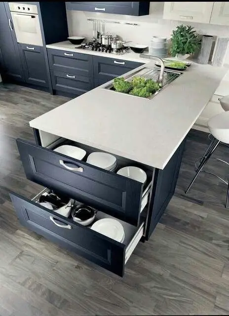 Creative Storage small kitchen: Storage is important to achieving that clean and spacious kitchen. When you have a small