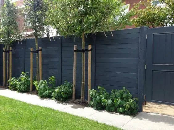 Matte Black Wall Fence: A full-height wall of black horizontal boards
