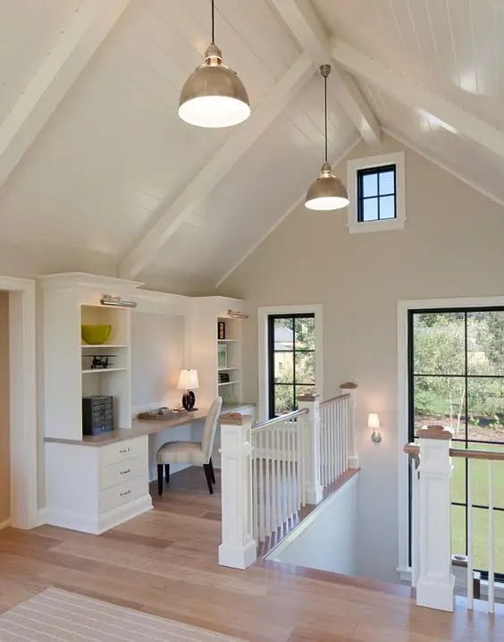 Loft Study Area: Put to good use that awkward loft space. The rather smallish and longish loft space is perfect for a study