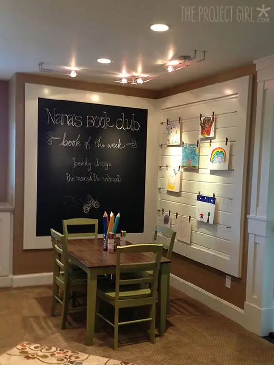 Homework Hub study area: Create your own little school room at home by adding a table, chairs, chalkboard and a display wall