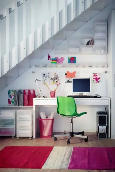 under-the-stairs study area