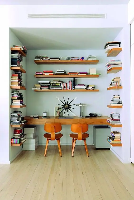 Rustic and Modern study area: This homework hub is ideal for multiple users. The niche station encourages concentration and
