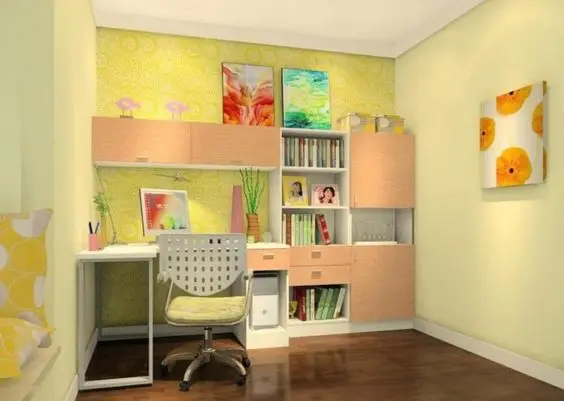 Perky Yellow Study Room study area: Studying shouldn’t be such a gloomy task. A bright yellow room will surely perk up the