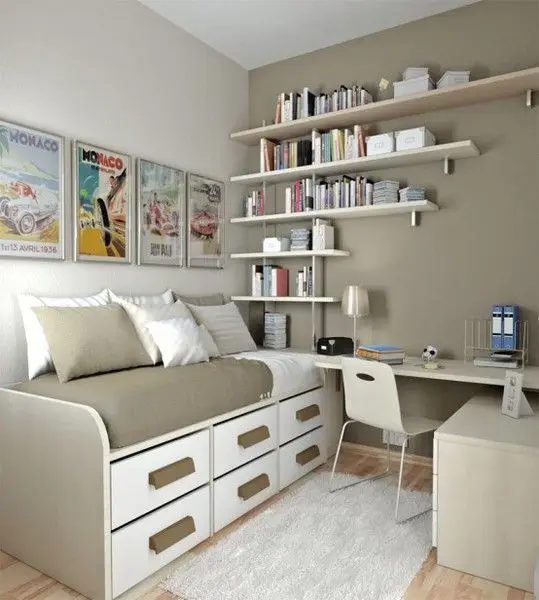 beige teen's bedroom
