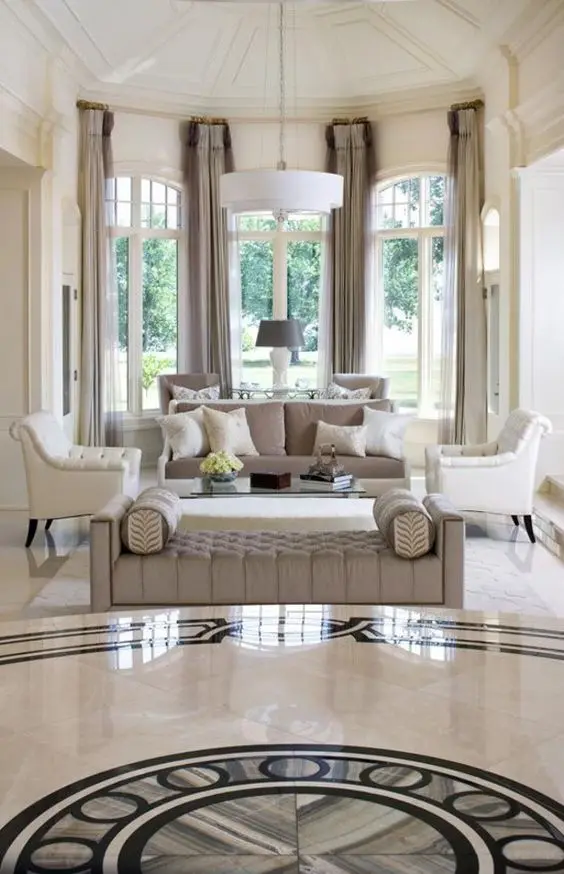classic living room with marble floors