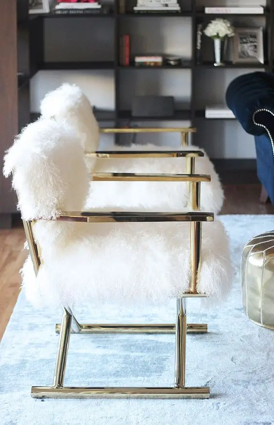 fur and gold chairs