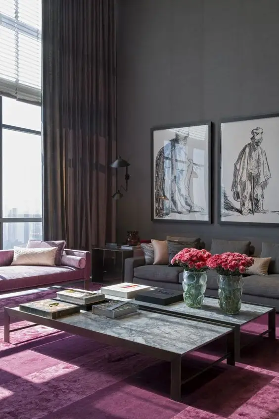 charcoal and mauve living room