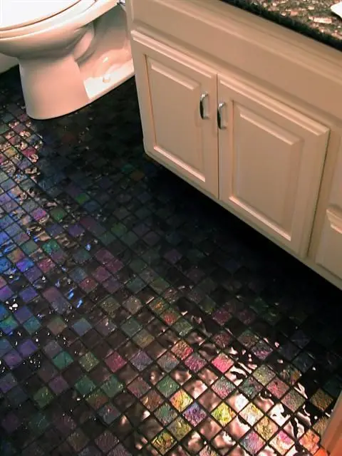 dark glossy glass tile floor