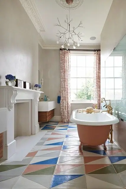 peach and blue classic bathroom