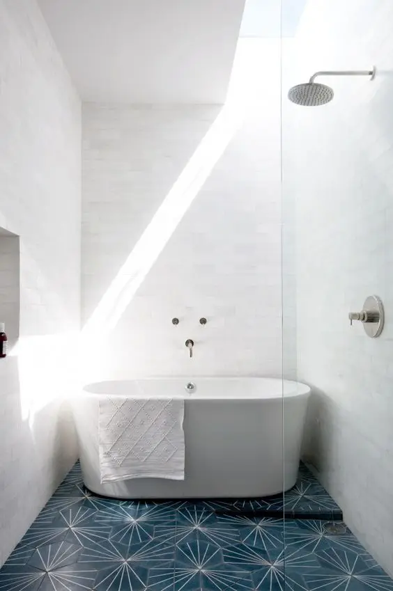 modern white and blue bathroom