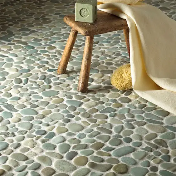 sea green pebble tile floor